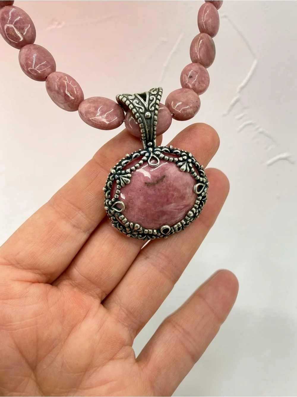 Carolyn Pollack Rhodonite Necklace Enhancer Sterling 925 Pink Southwest Relios